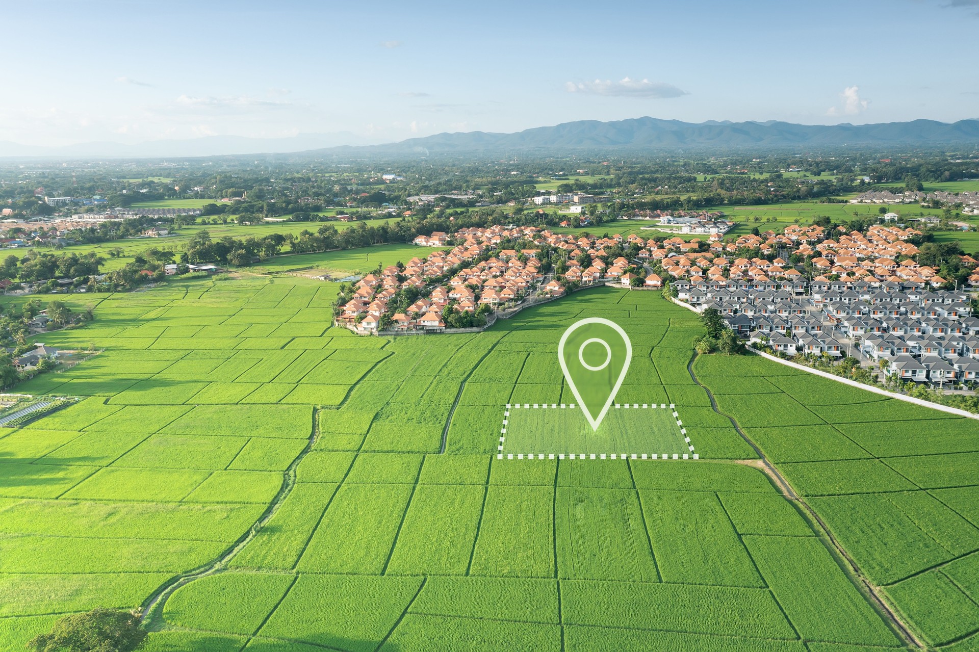 Land plot and identify registration symbol in aerial view.